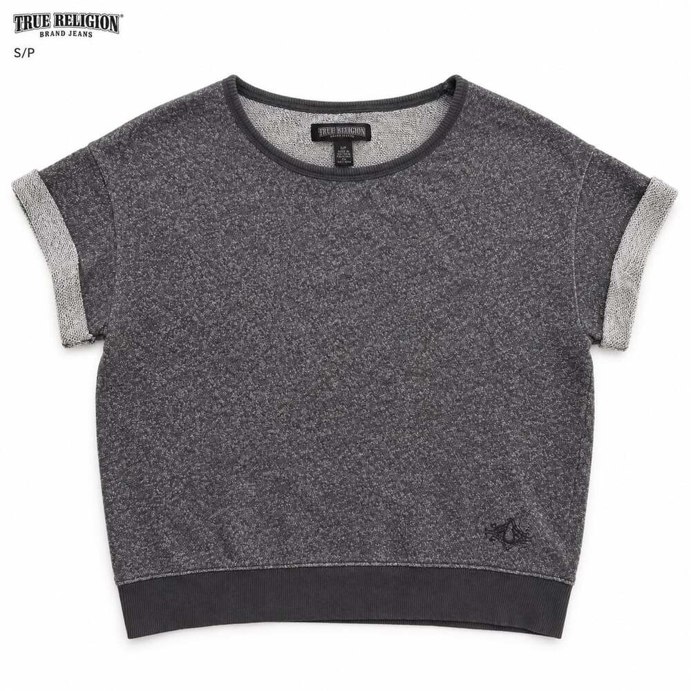 True Religion Crop Sweatshirt S/P Grey Short Sleeve Cuffed
